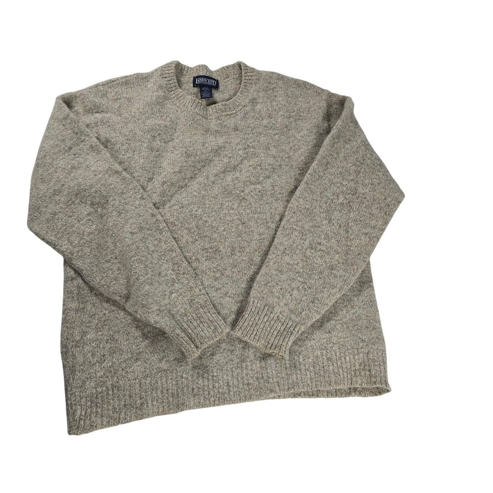 Lands' End Mens XL Wool Blend Crew Neck Sweater‎ Tan Marled Knit Made in USA